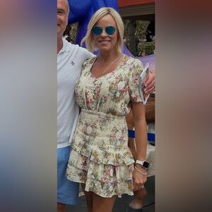 LoveShackFancy Floral Cream Mini Dress